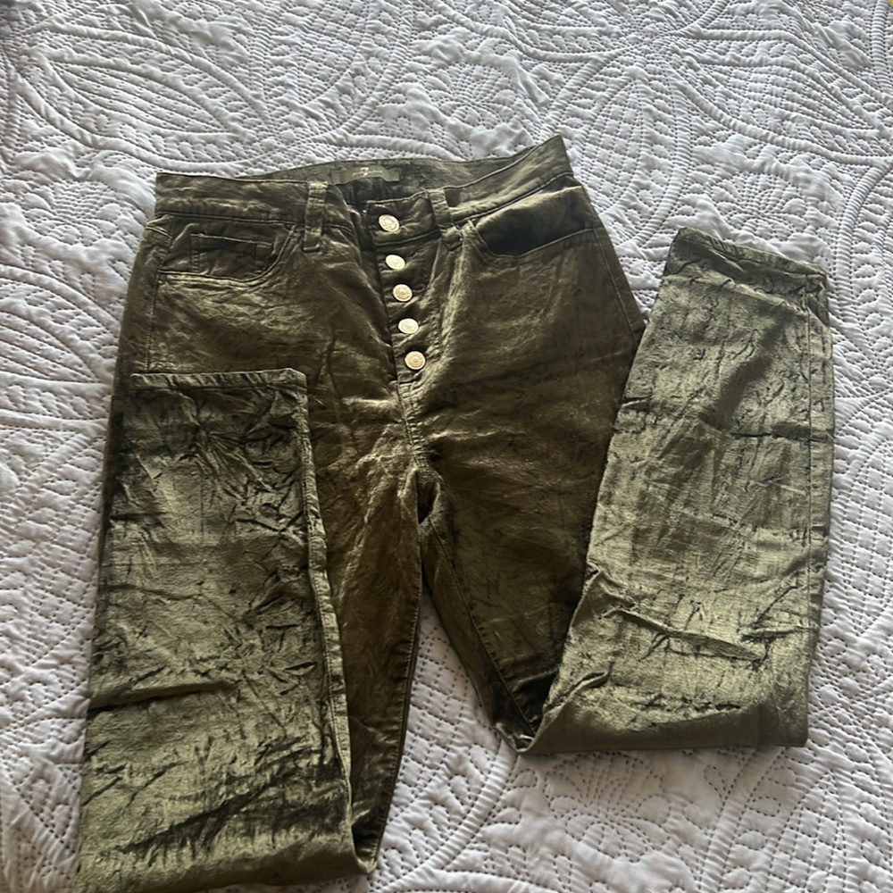 7 for All mankind high waist Velvet Olive Green Pants - Picture 3 of 8